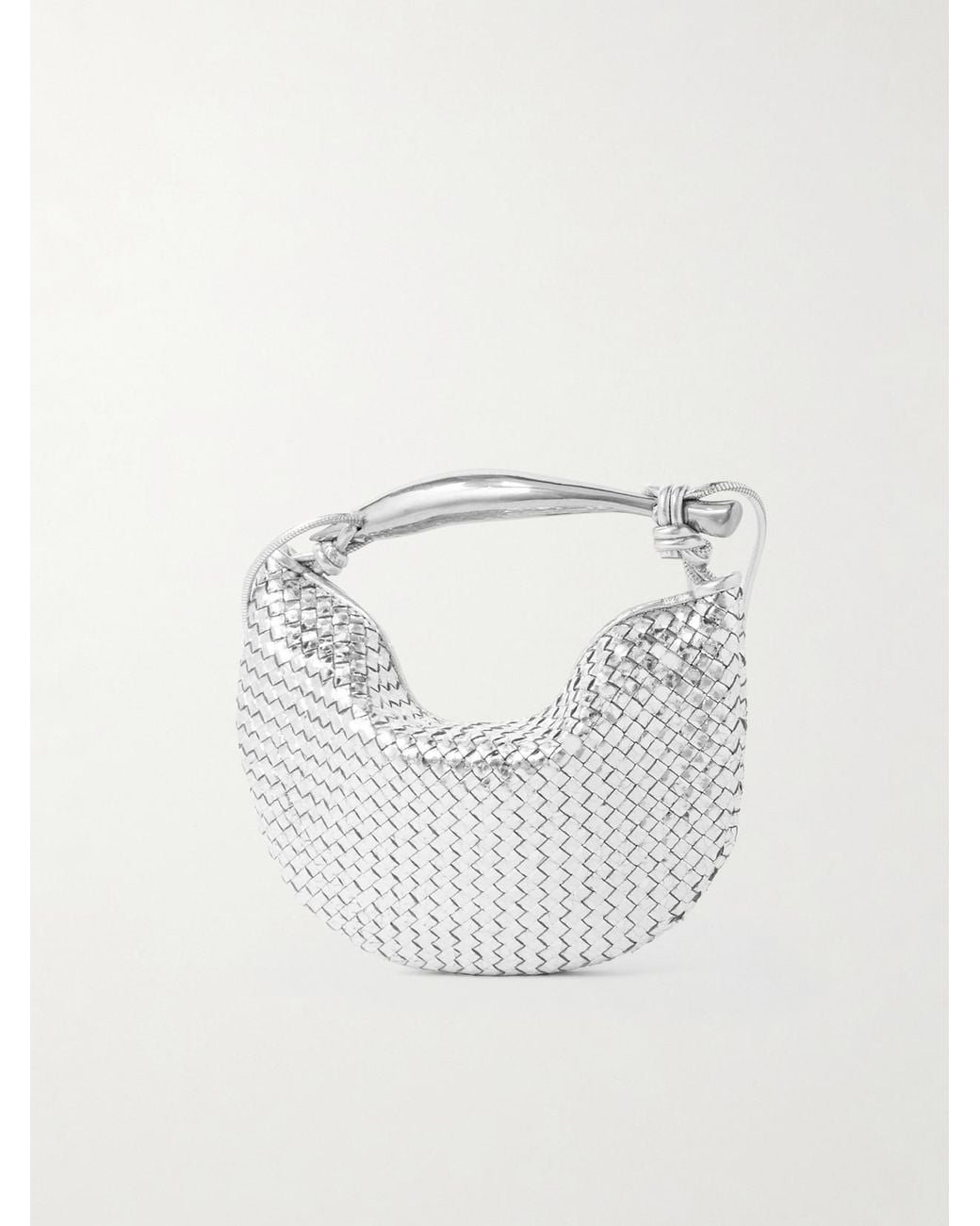 Bottega Veneta Gray Sardine Mini Intrecciato Metallic Leather Shoulder Bag