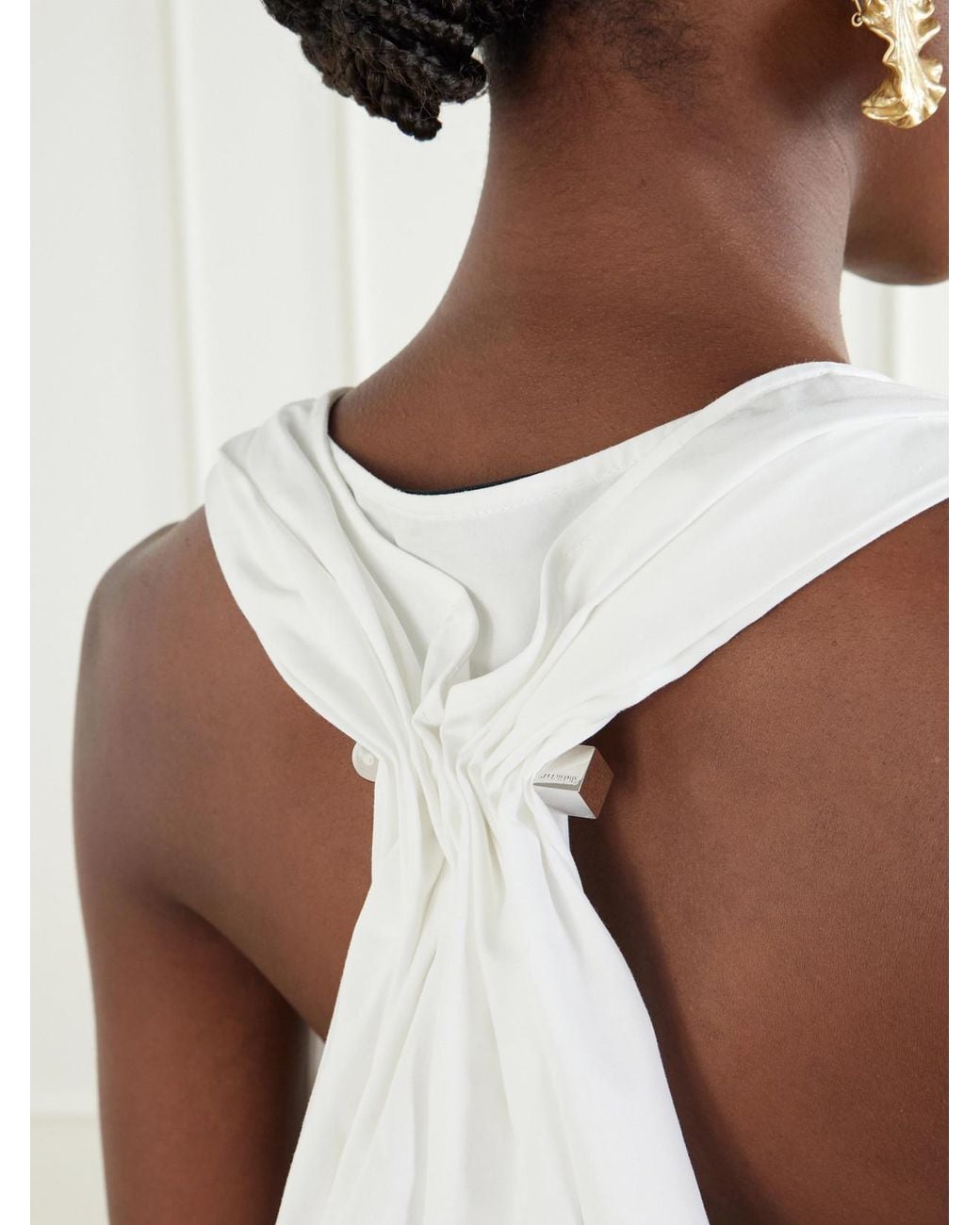 Jacquemus White La Haut Norma Embellished Cotton-Poplin Blouse