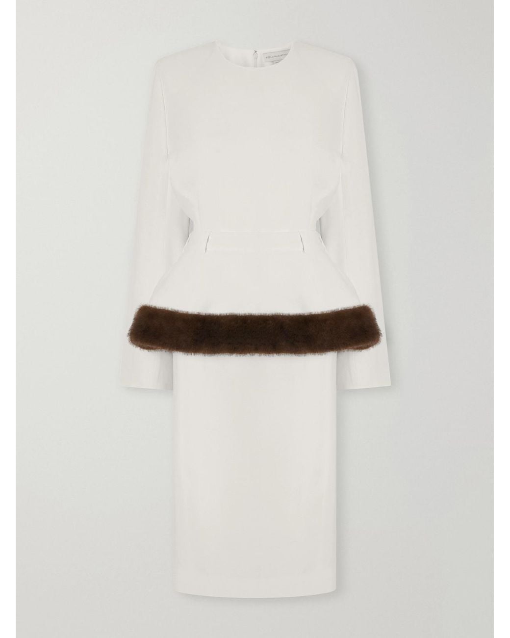 Stella McCartney White Plush-Trimmed Crepe Midi Dress