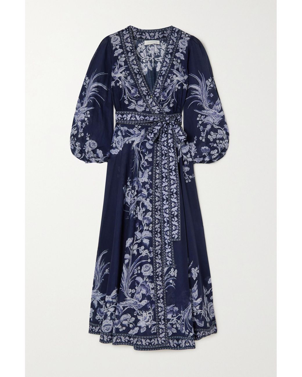 Zimmermann Aliane Floral-print Cotton-gauze Wrap Midi Dress in Blue ...