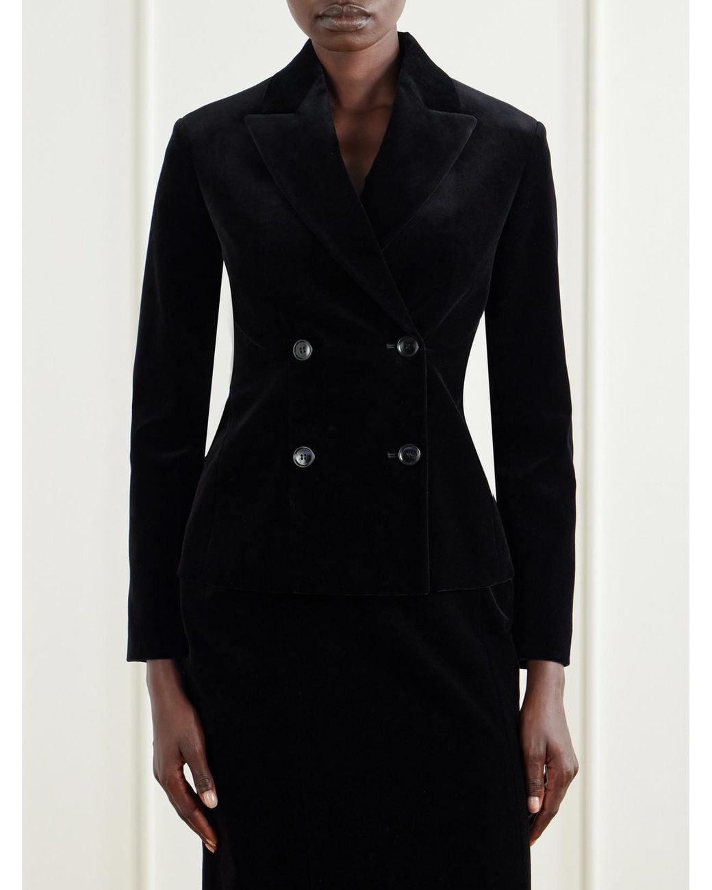 Alaïa Blue Double-Breasted Cotton-Velvet Blazer