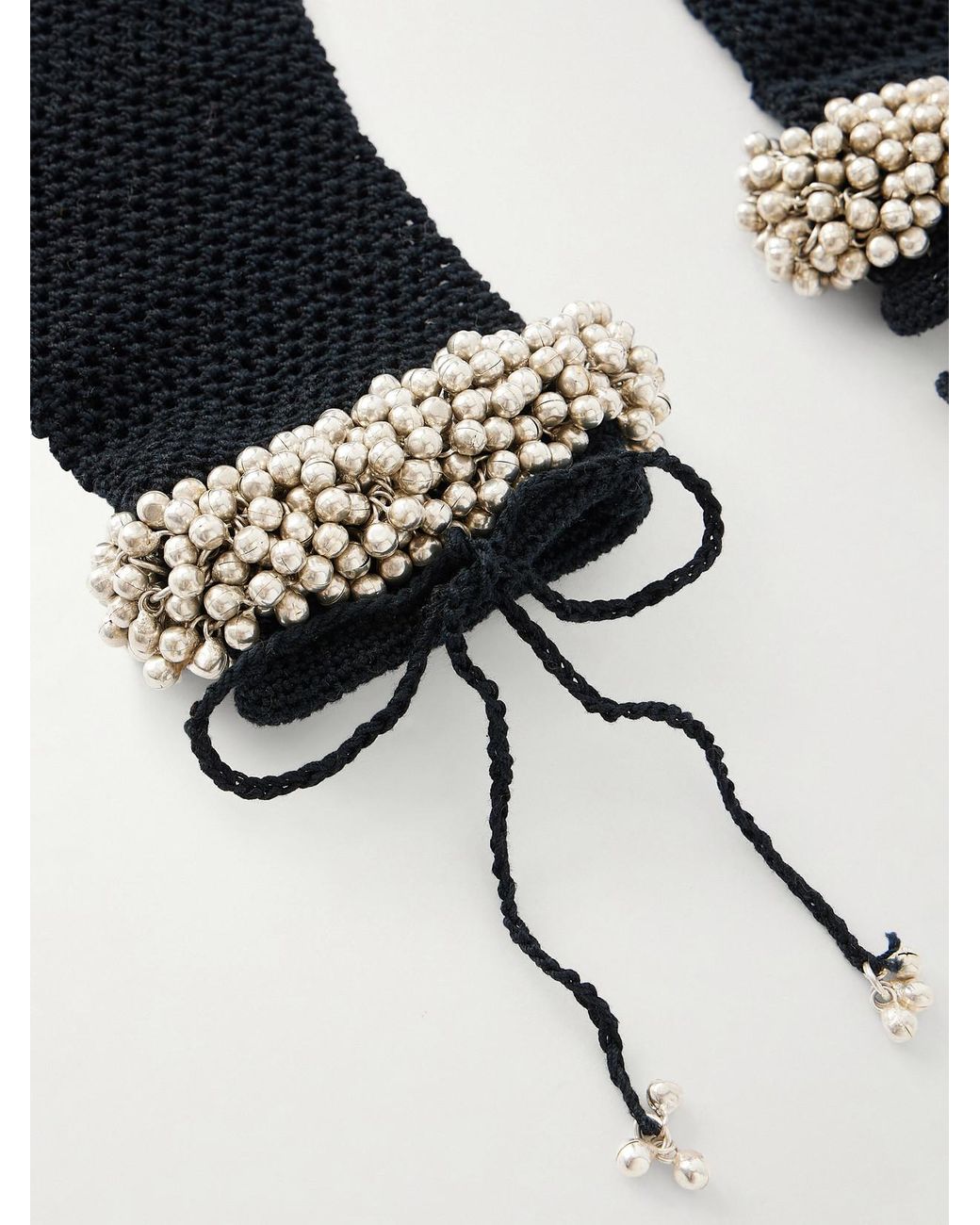 Yoshita 1967 Black Embellished Cotton Crochet-Knit Gloves