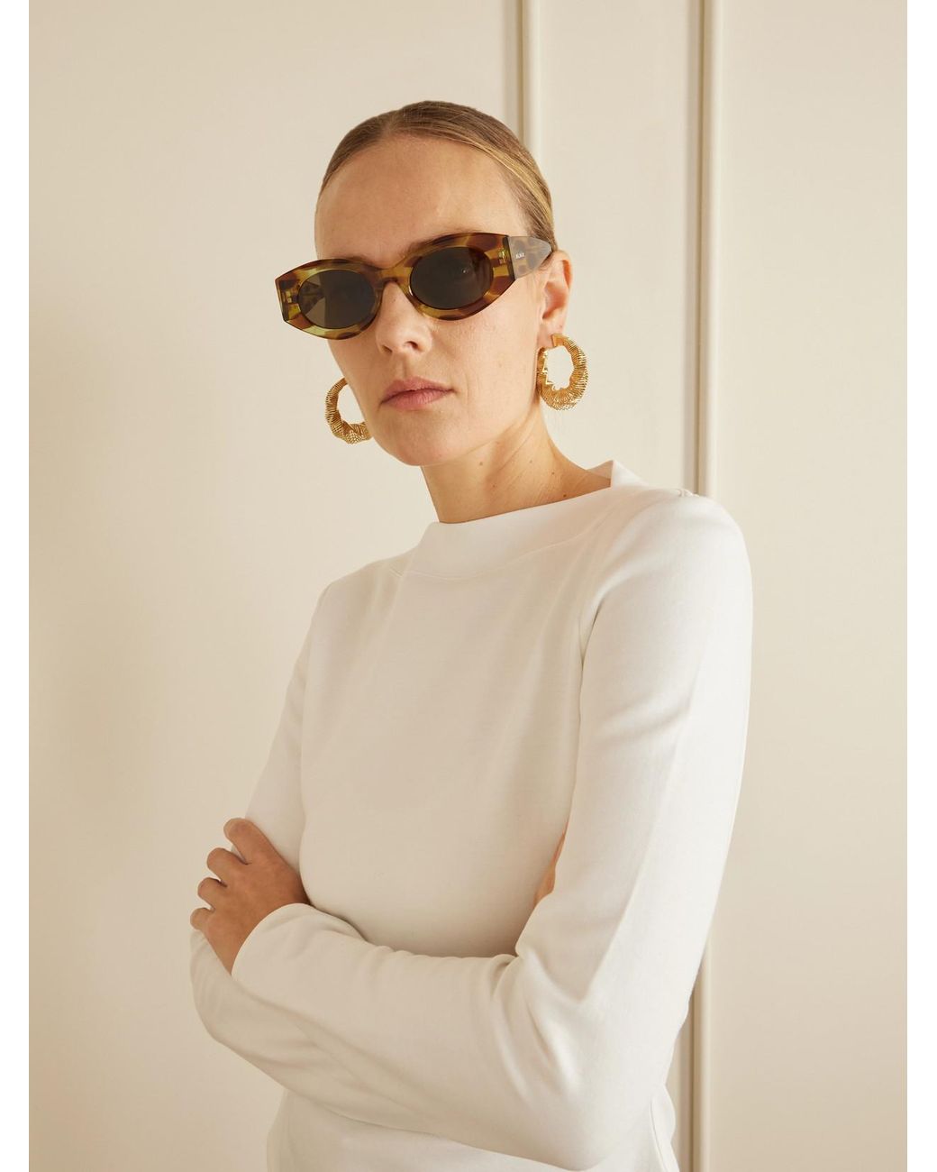 Alaïa Yellow Lettering Round-Frame Tortoiseshell Acetate Sunglasses