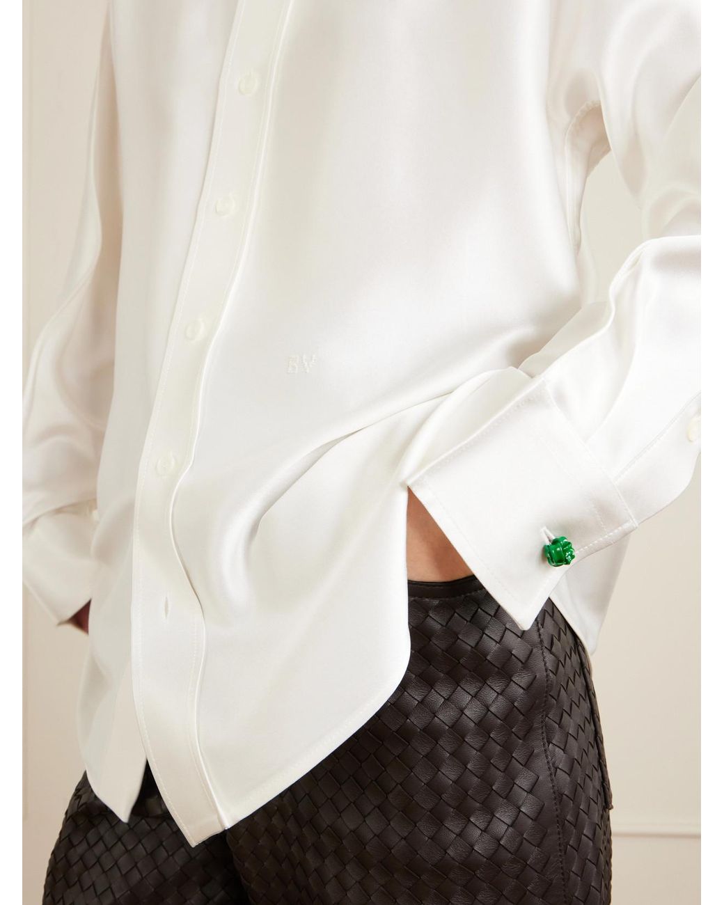 Bottega Veneta White Tie-Detailed Silk-Satin Shirt