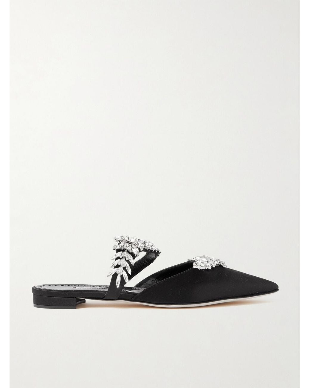 Manolo Blahnik White Lurum 45 Crystal-Embellished Satin Slippers