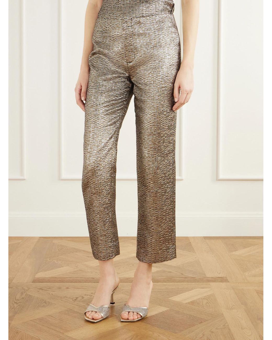 LIBEROWE Natural Lillian Textured Metallic Jacquard Slim-Fit Pants