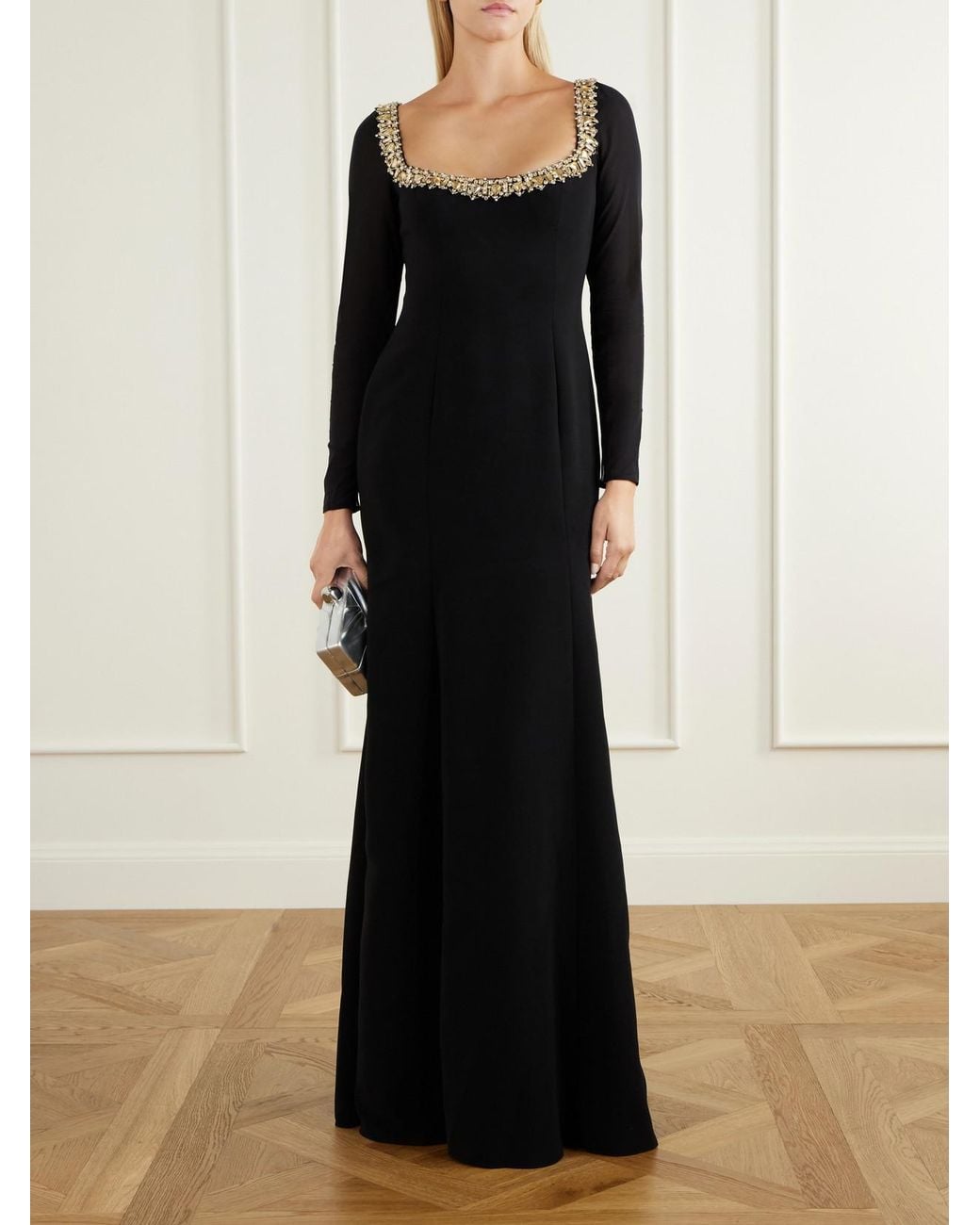 Jenny Packham Black Jamilia Crystal-Embellished Crepe Gown