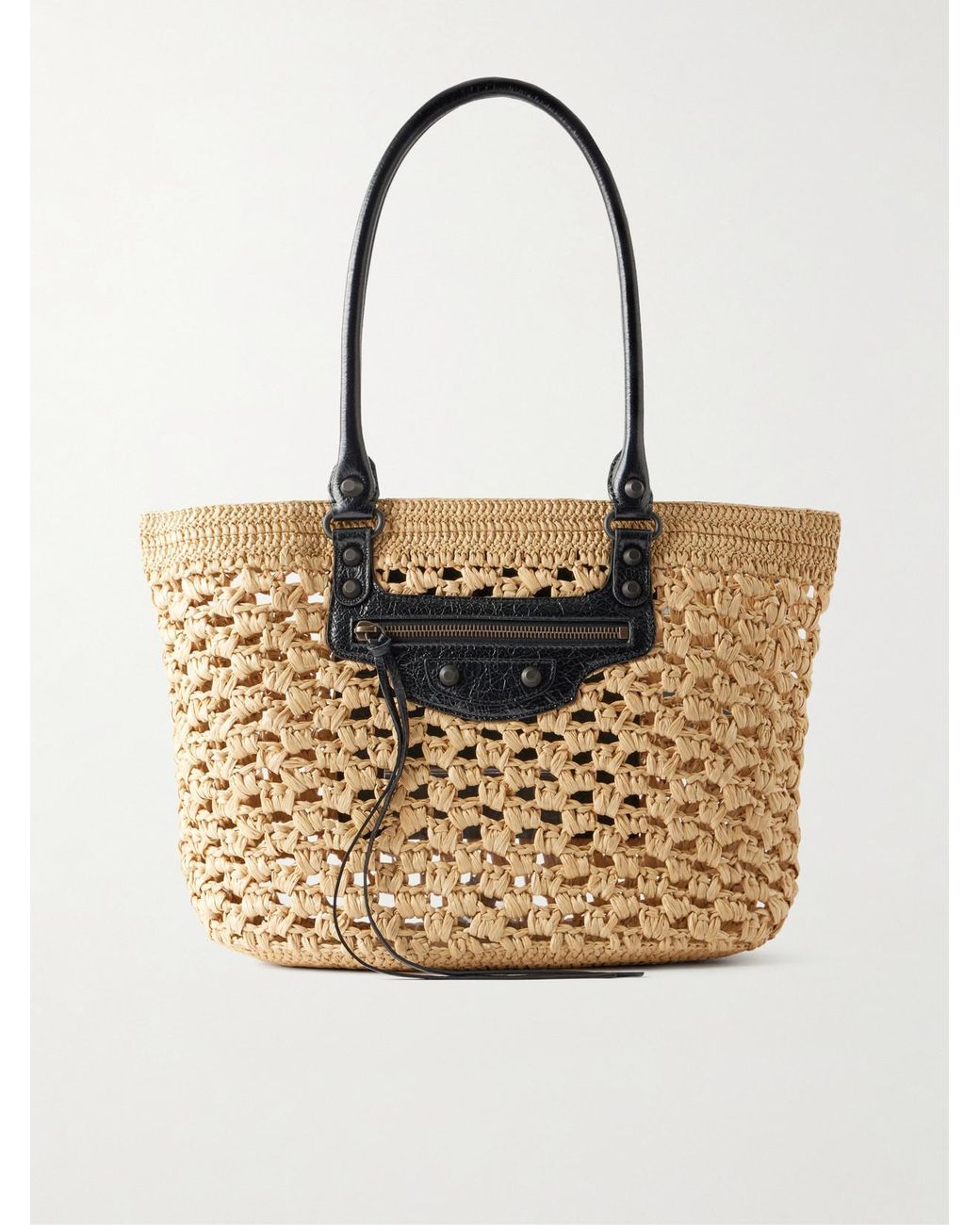 Balenciaga Natural Le City Leather-Trimmed Raffia Shoulder Bag