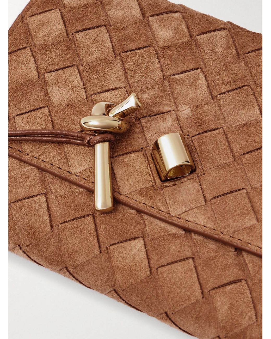Bottega Veneta Brown Andiamo Small Intrecciato Suede Shoulder Bag