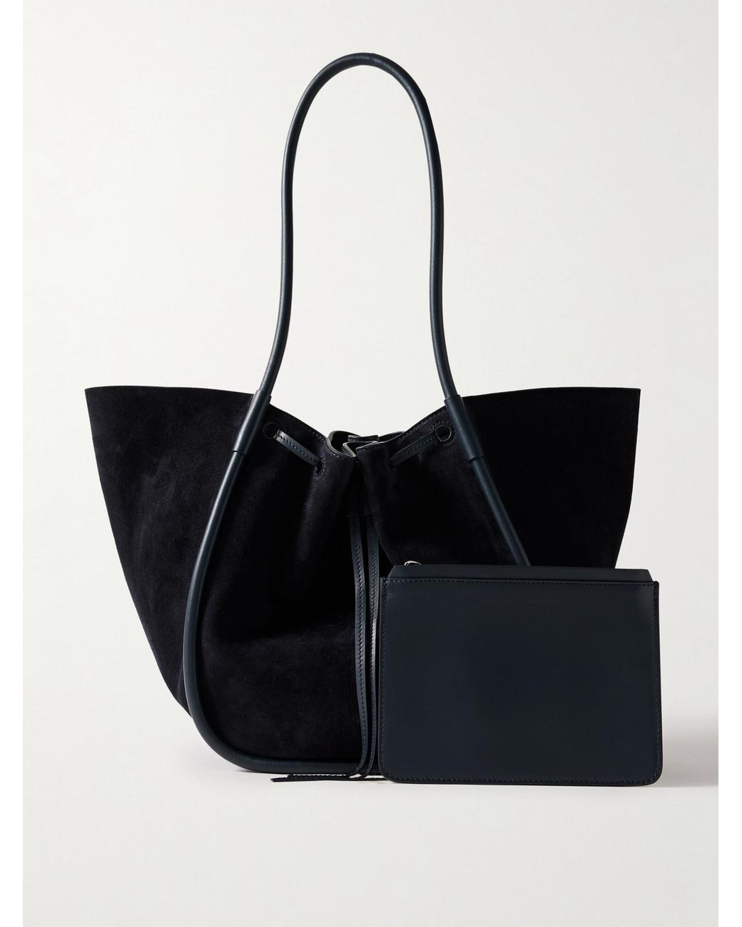 Proenza Schouler Black Large Leather-Trimmed Ruched Suede Tote
