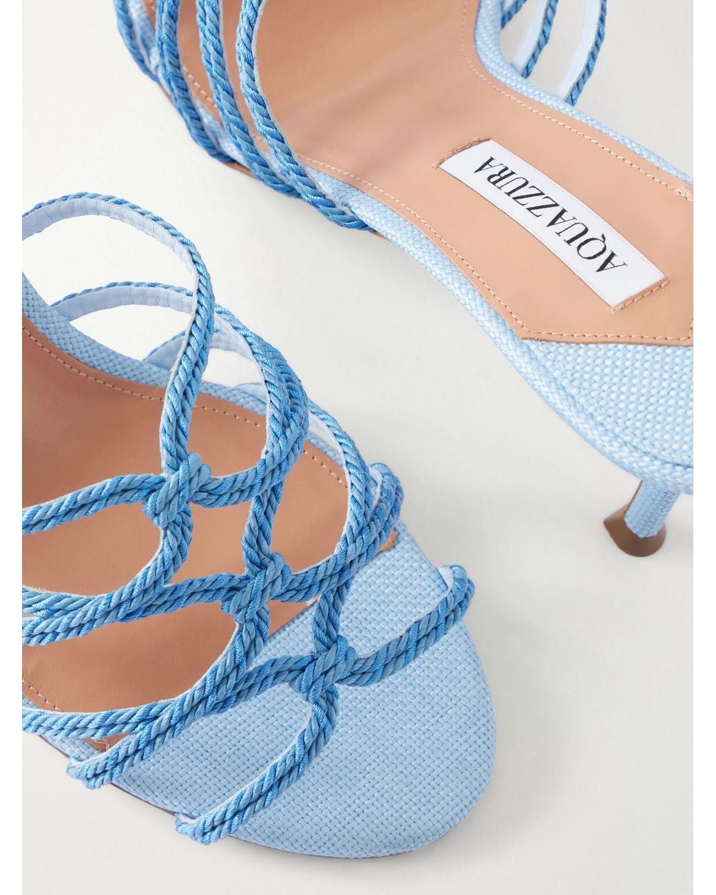Aquazzura Blue Rope 75 Raffia-Trimmed Cord Mules