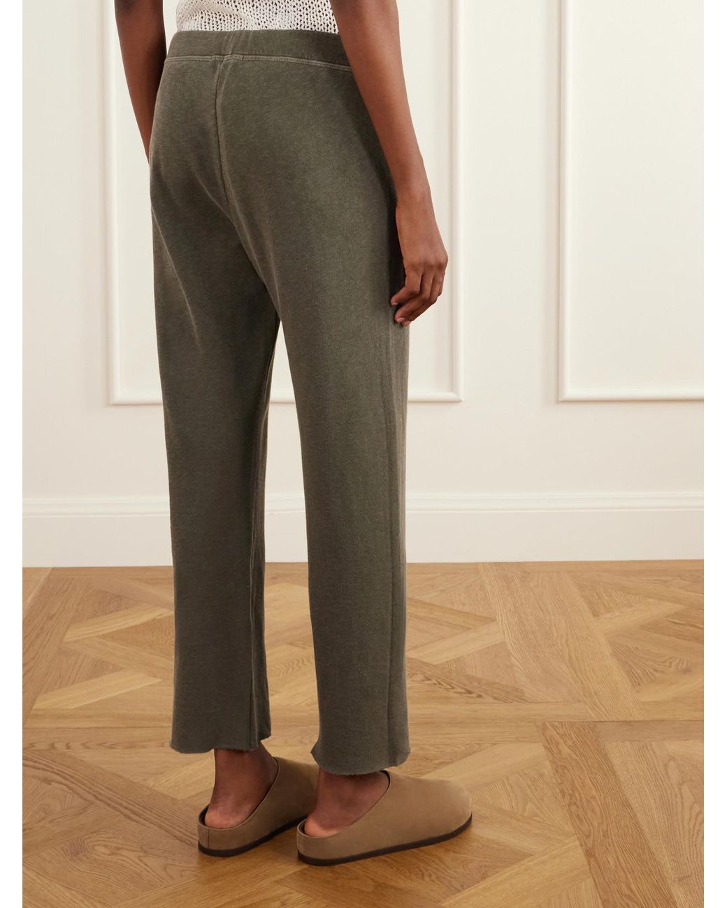 James Perse Green Cropped Brushed Cotton-Terry Track Pants
