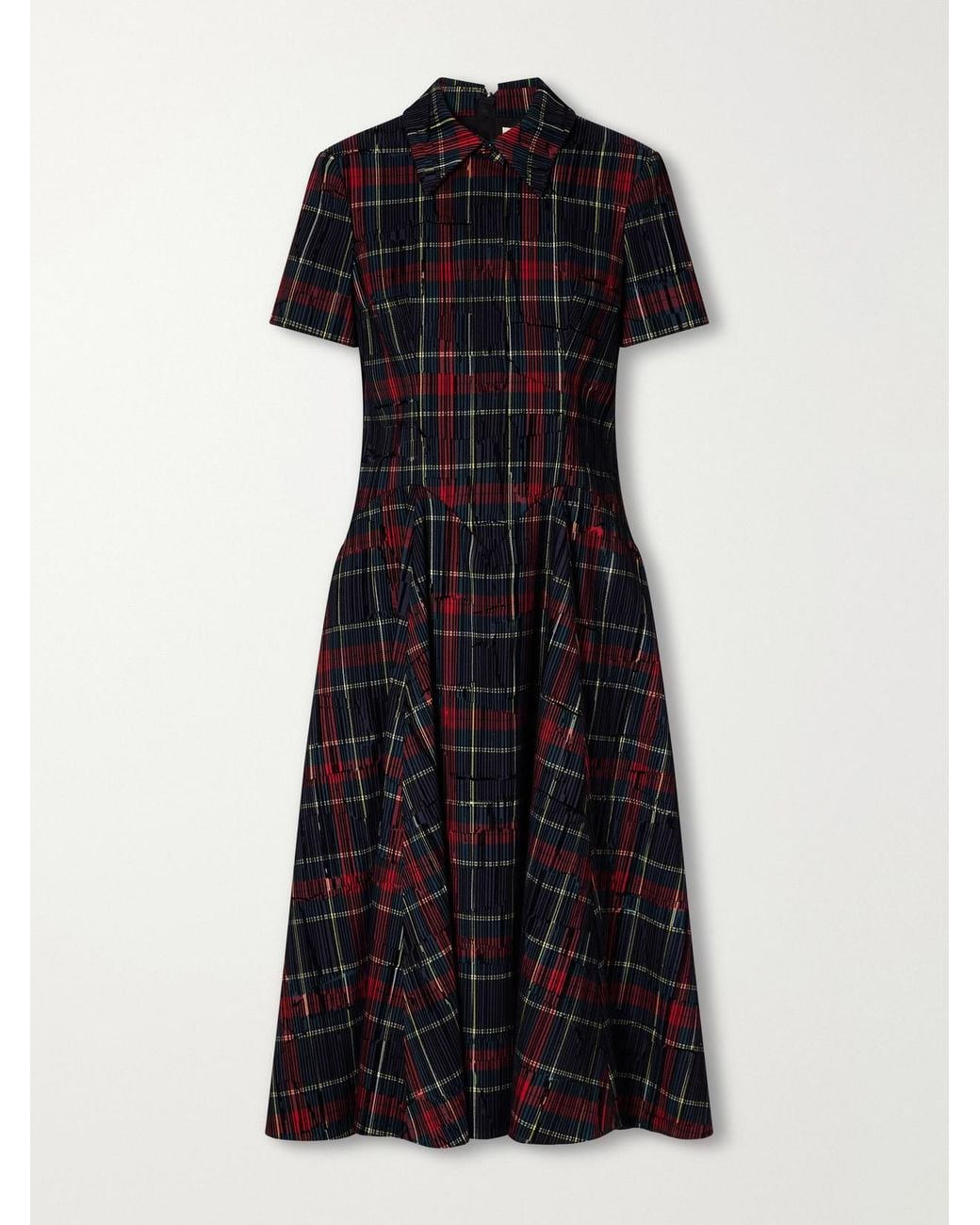 Emilia Wickstead Black Jody Checked Flocked Velvet-Trimmed Gabardine Midi Dress