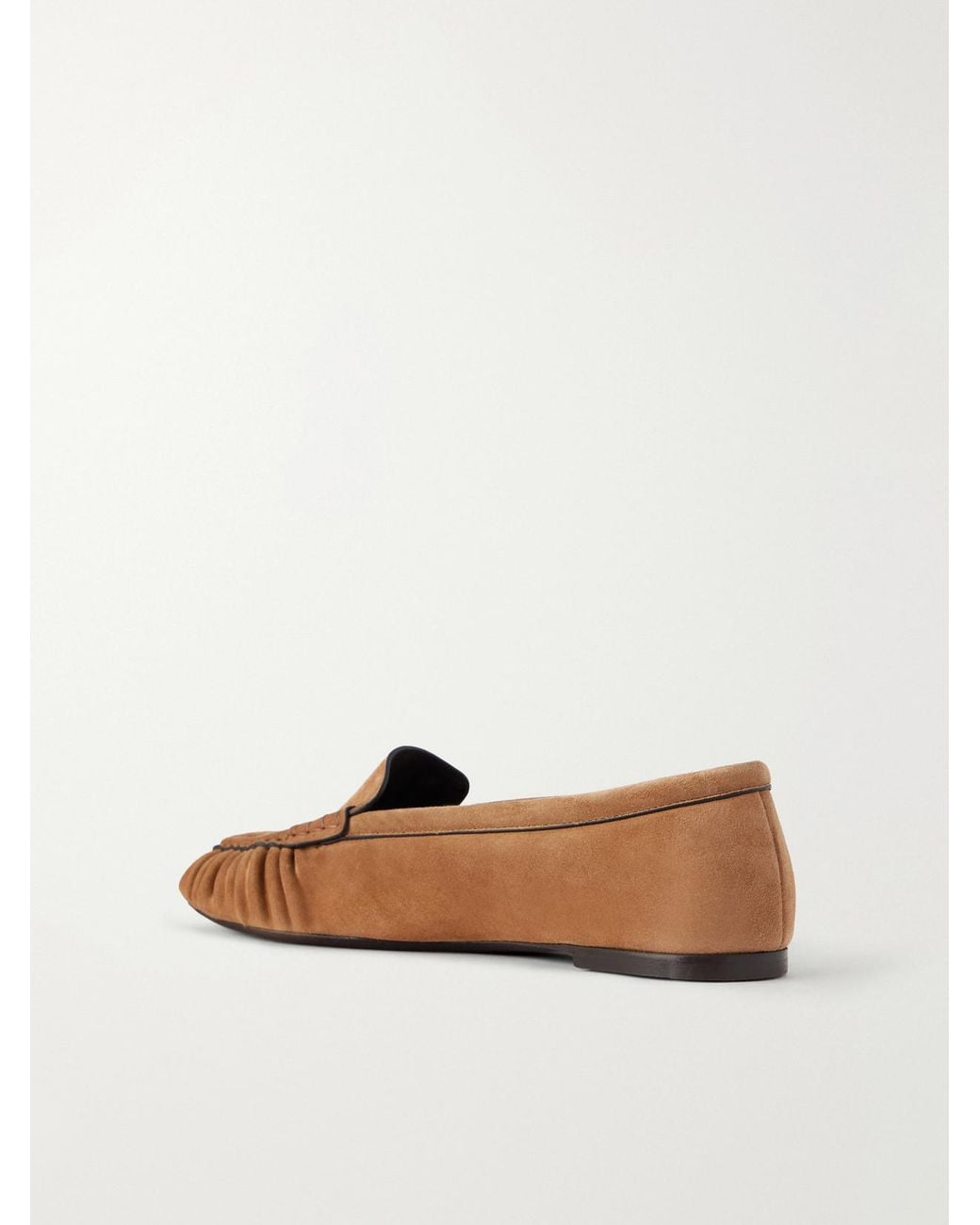 Saint Laurent Brown Loaferino Gathered Suede Ballet Flats