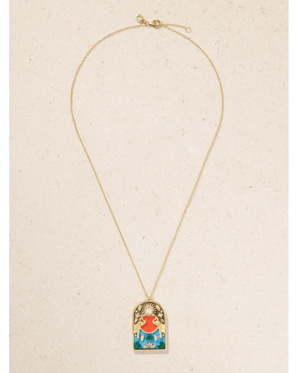 L'Atelier Nawbar Metallic Noah's Arch Elephant 18-Karat Multi-Stone Pendant Necklace