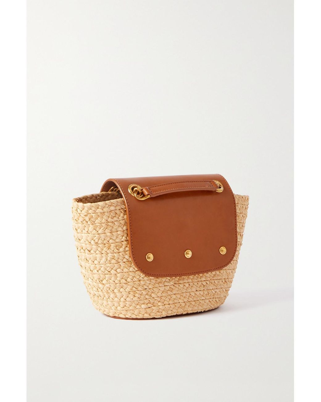 Saint Laurent Brown Manon Mini Leather-Trimmed Raffia Shoulder Bag