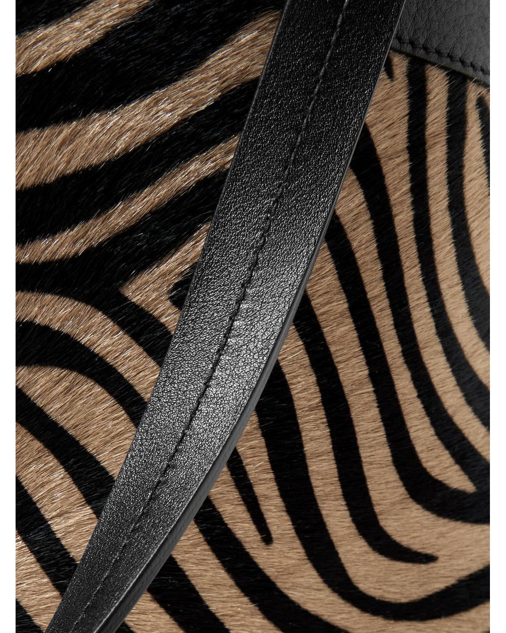 Nili Lotan Black Loren Medium Textured-Leather Trimmed Zebra-Print Calf Hair Tote