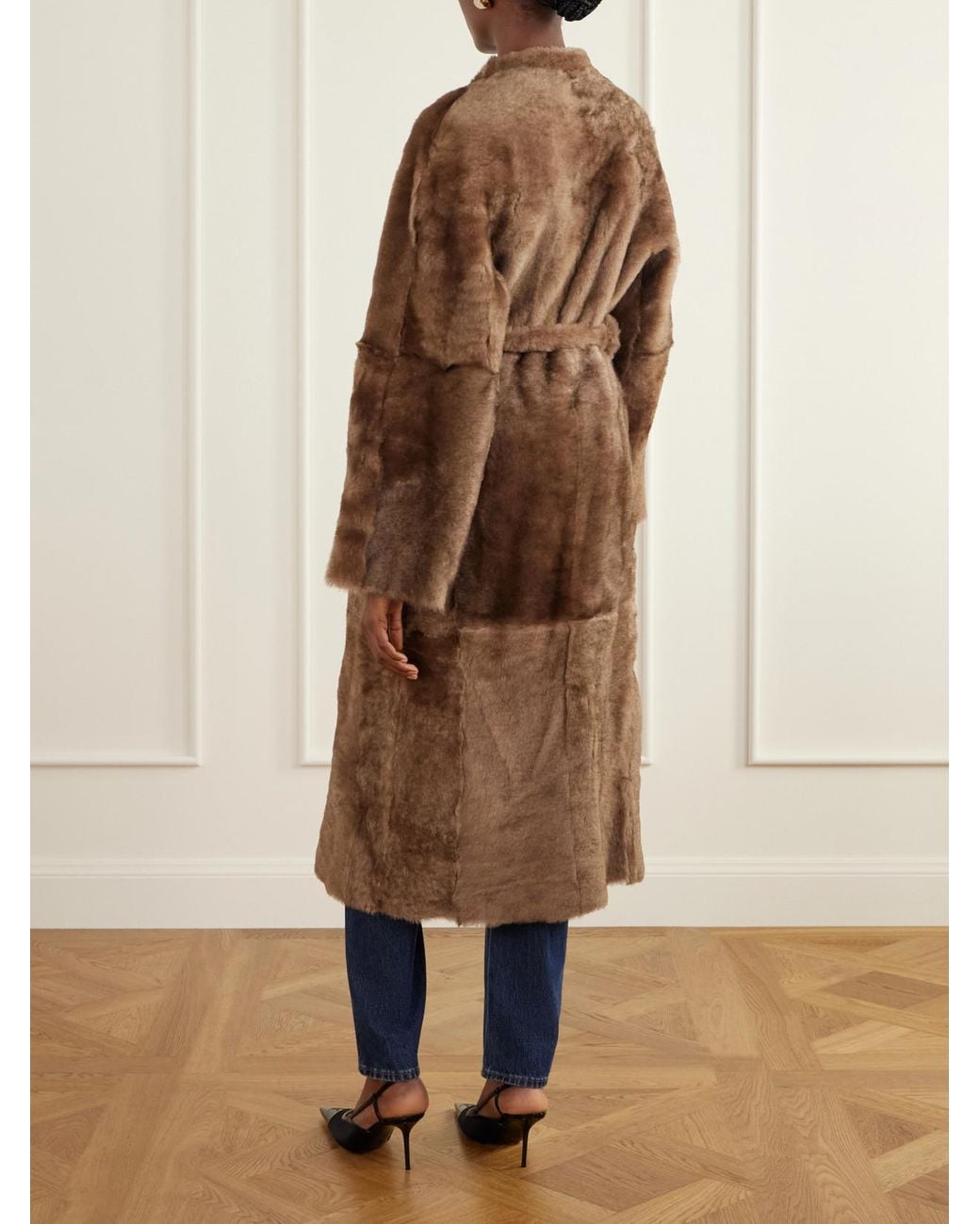 Nour Hammour Brown Davos Belted Shearling Coat