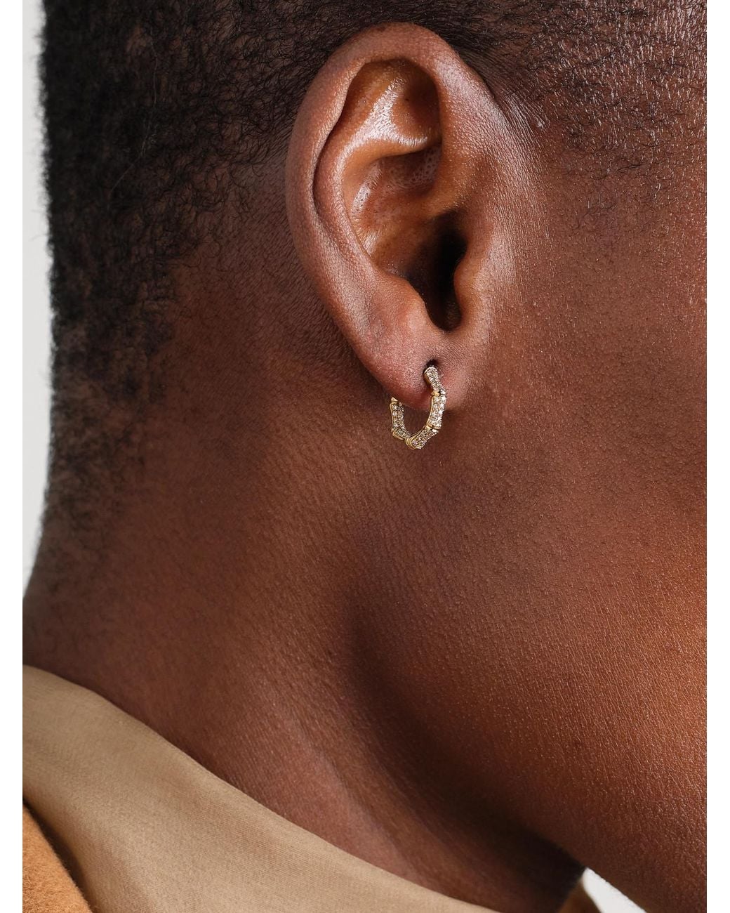 Anita Ko Natural Small Bamboo 18-Karat Diamond Hoop Earrings