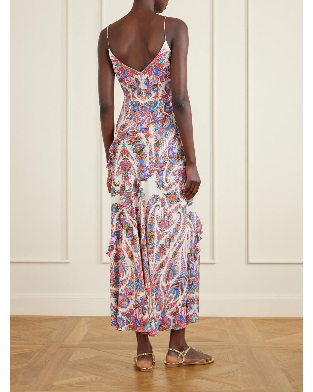 Etro Pink Ruffled Paisley-Print Chiffon Maxi Dress