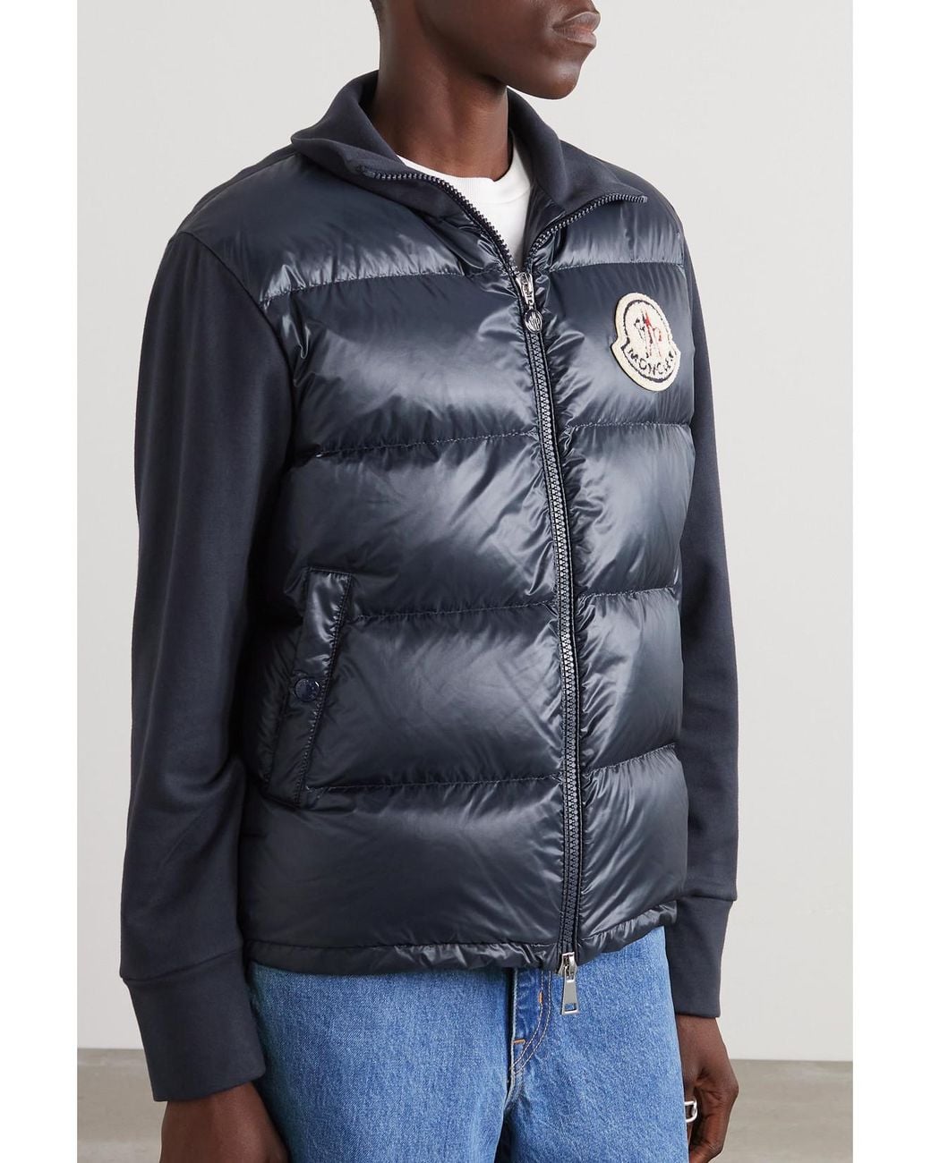 Moncler Blue Appliquéd Cotton-Blend Jersey And Quilted Shell Down Jacket