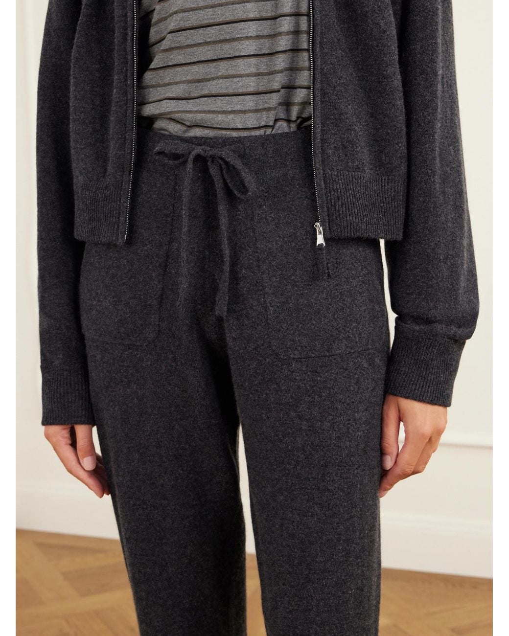 Allude Black Wool And Cashmere-Blend Hooded Zip-Up Cardigan And Tapered Pants Set