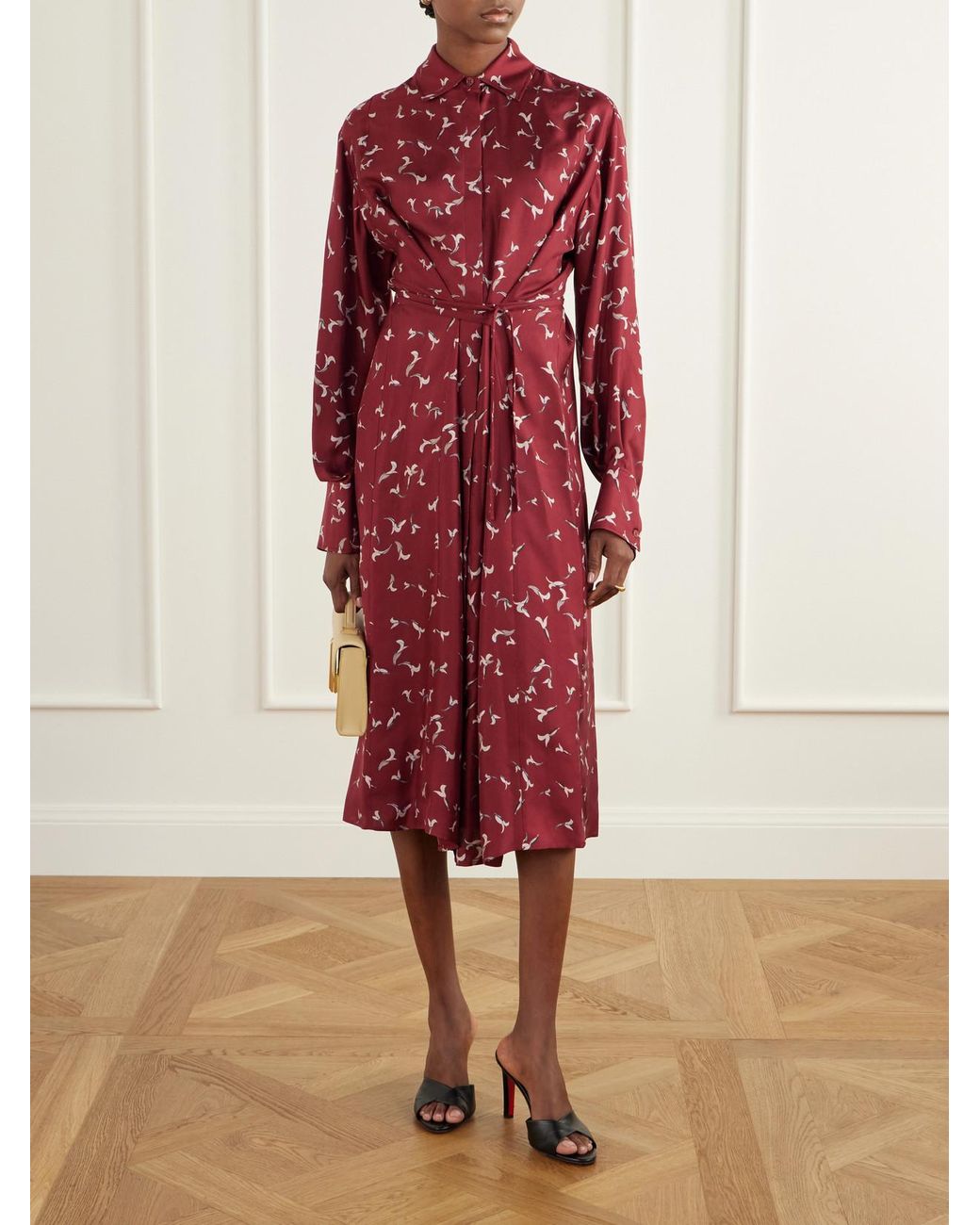 Altuzarra Red Floyd Belted Printed Silk-Twill Midi Dress