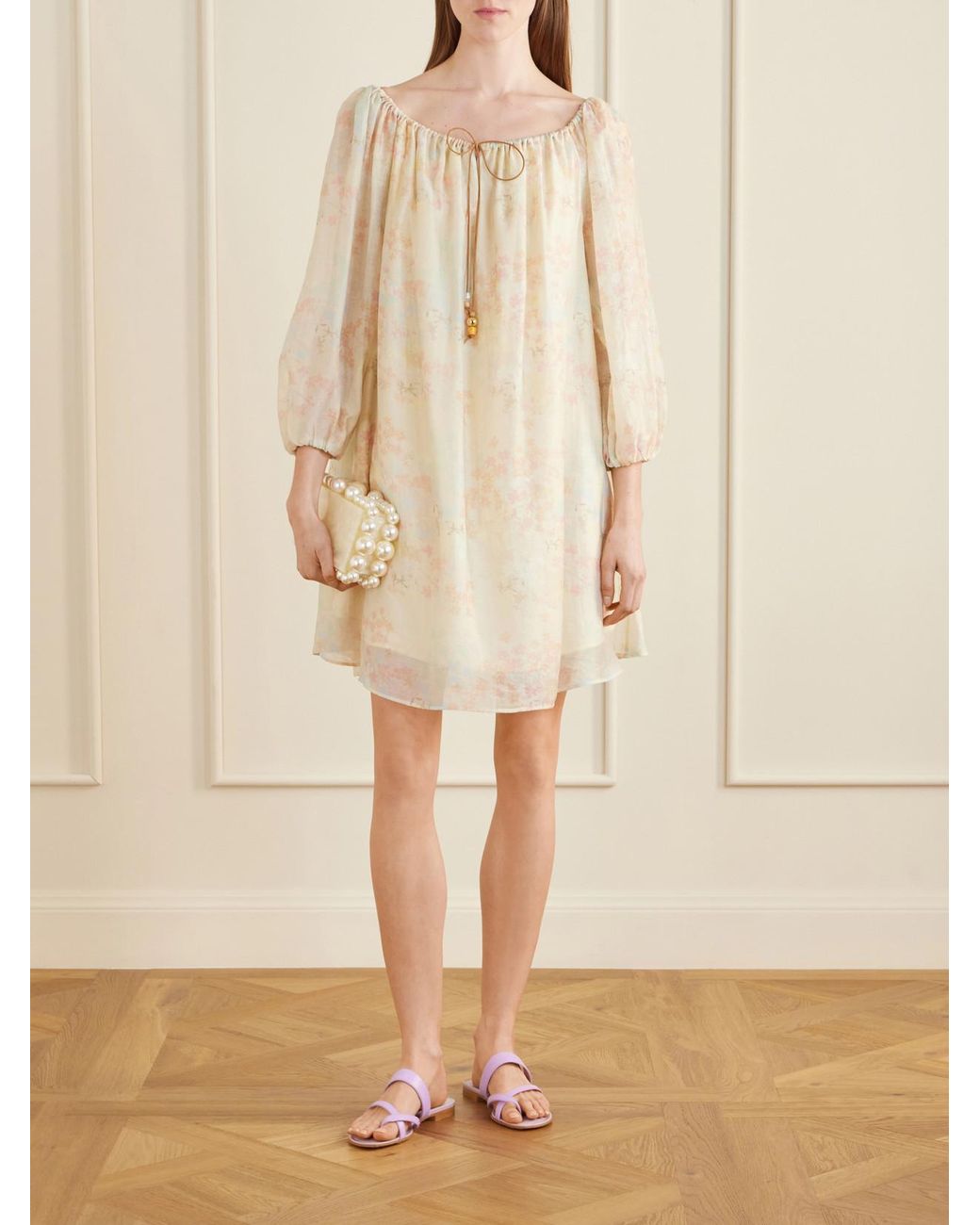 BERNADETTE Natural Bonnie Floral-Print Lyocell-Blend Mini Dress