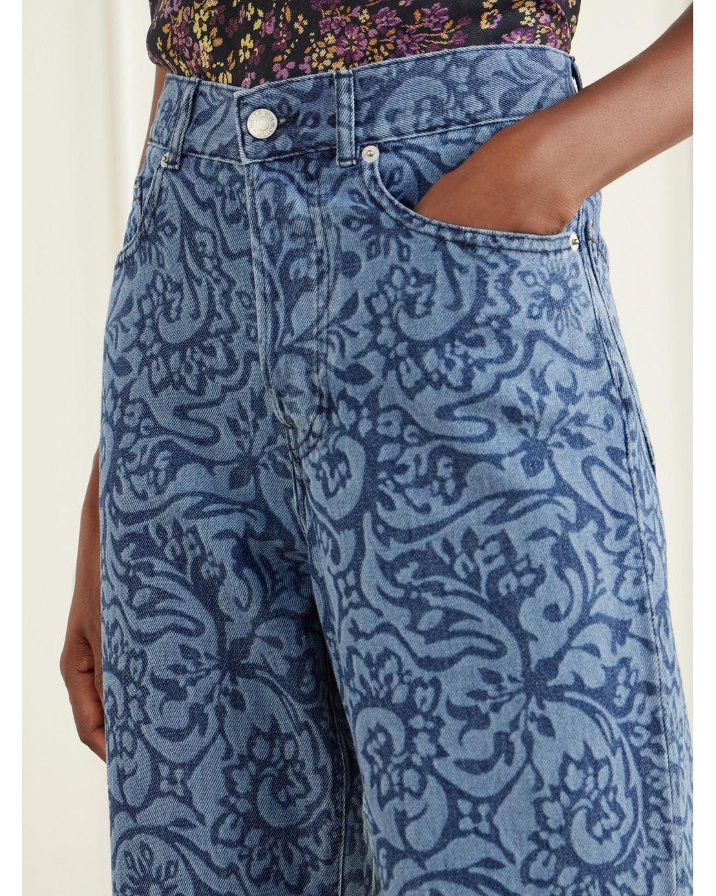 Dries Van Noten Blue Printed Mid-Rise Wide-Leg Jeans