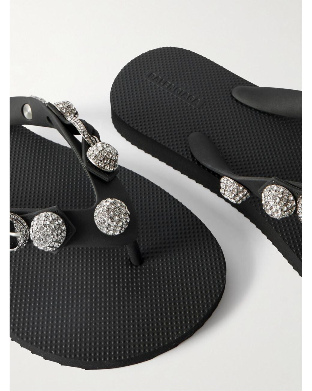 Balenciaga White Cagole Embellished Rubber Flip Flops
