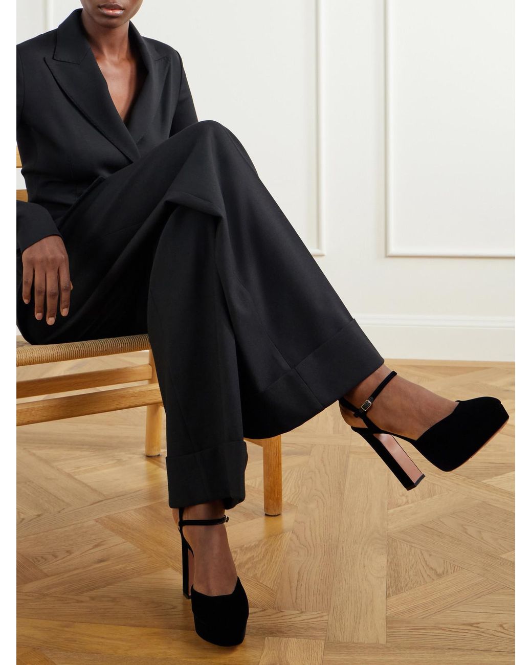 Aquazzura Black Amira 110 Velvet Pumps
