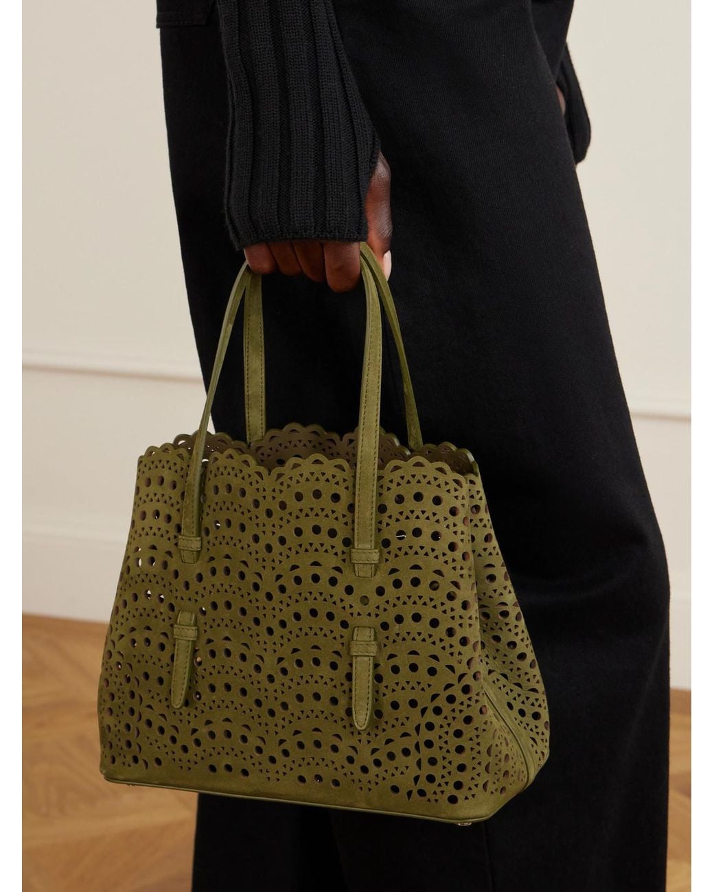 Alaïa Green Mina Cut-Out Suede Tote