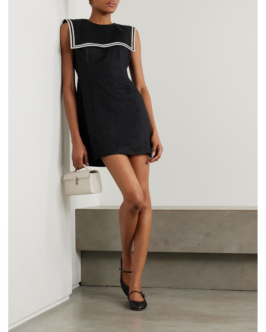 Doen Monroe Striped Linen Mini Dress in Black | Lyst