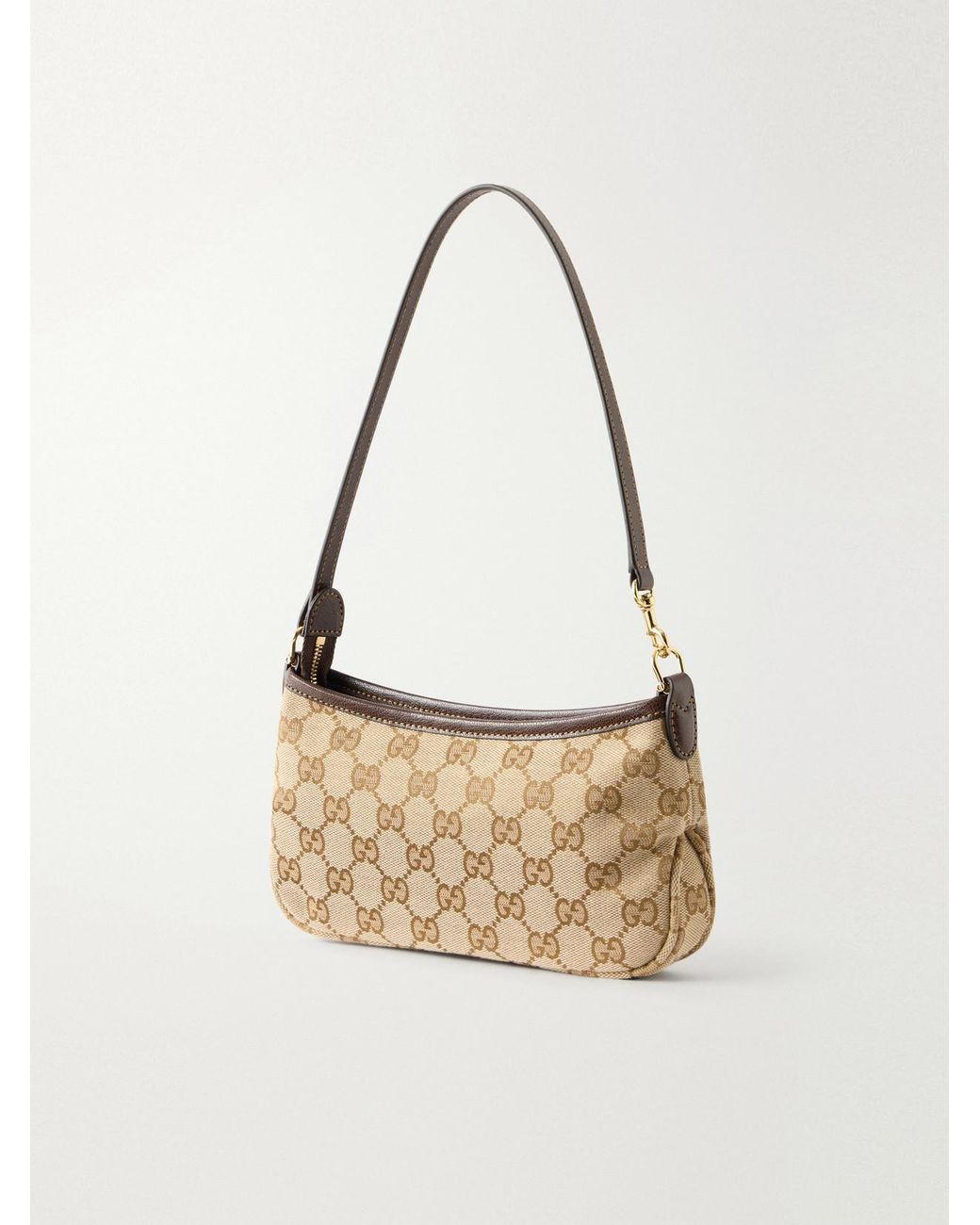 Gucci White Gossip Mini Leather-Trimmed Coated Canvas-Jacquard Shoulder Bag