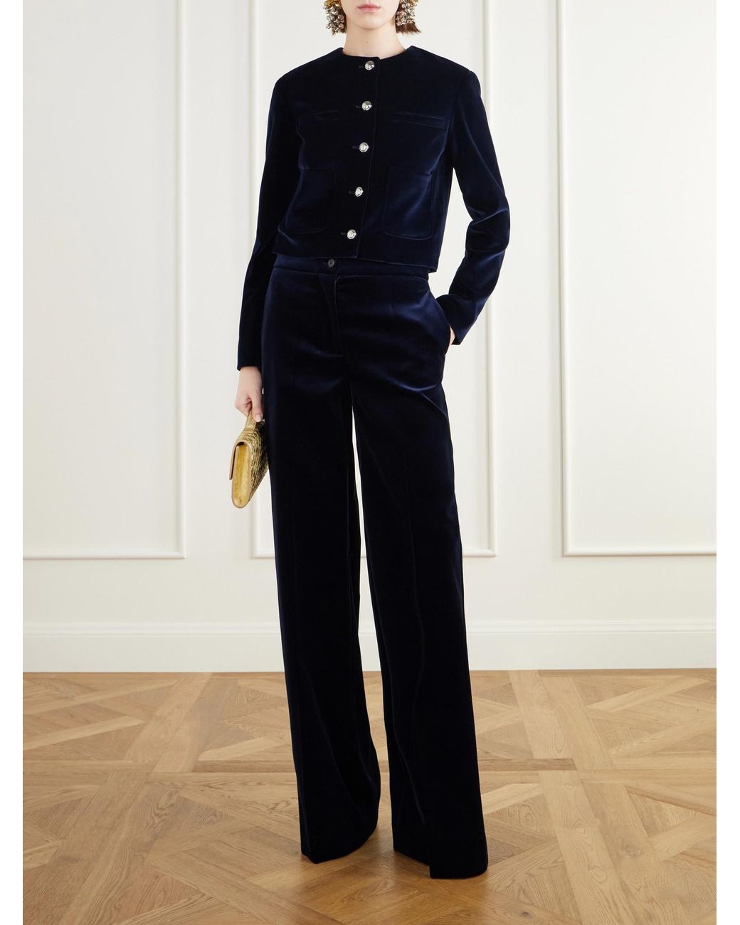 Altuzarra Blue Rudy Cotton-Blend Velvet Straight-Leg Pants