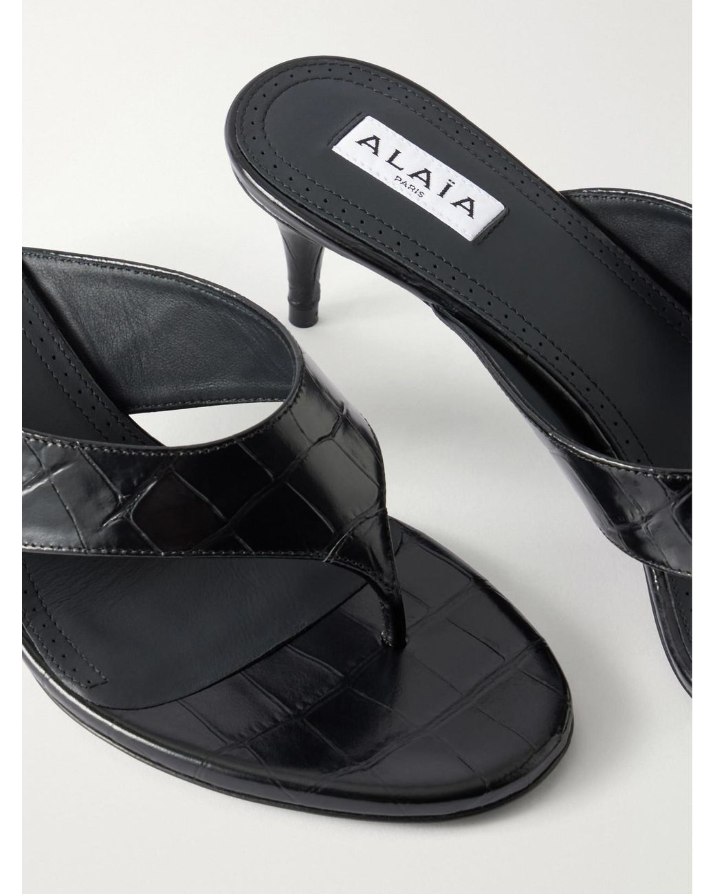 Alaïa Black Infra 55 Croc-Effect Leather Thong Sandals