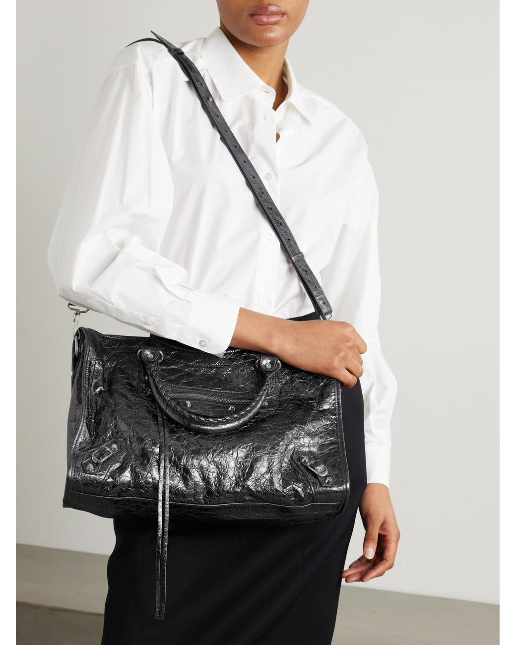 Balenciaga Black Le City Medium Textured-Leather Tote