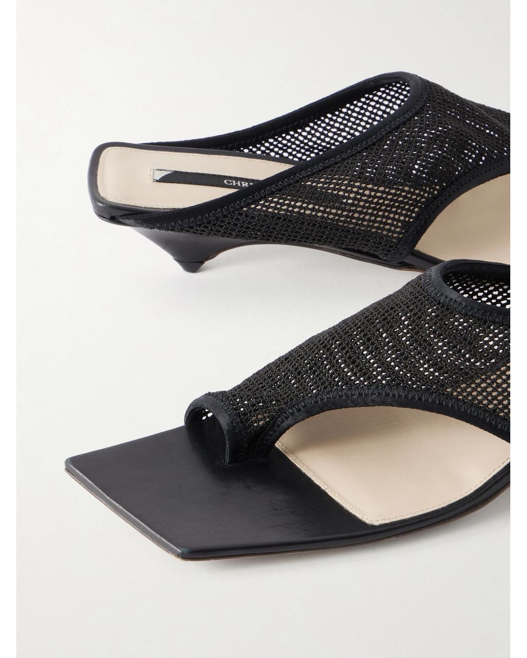 Christen White Leather-Trimmed 35 Mesh Sandals
