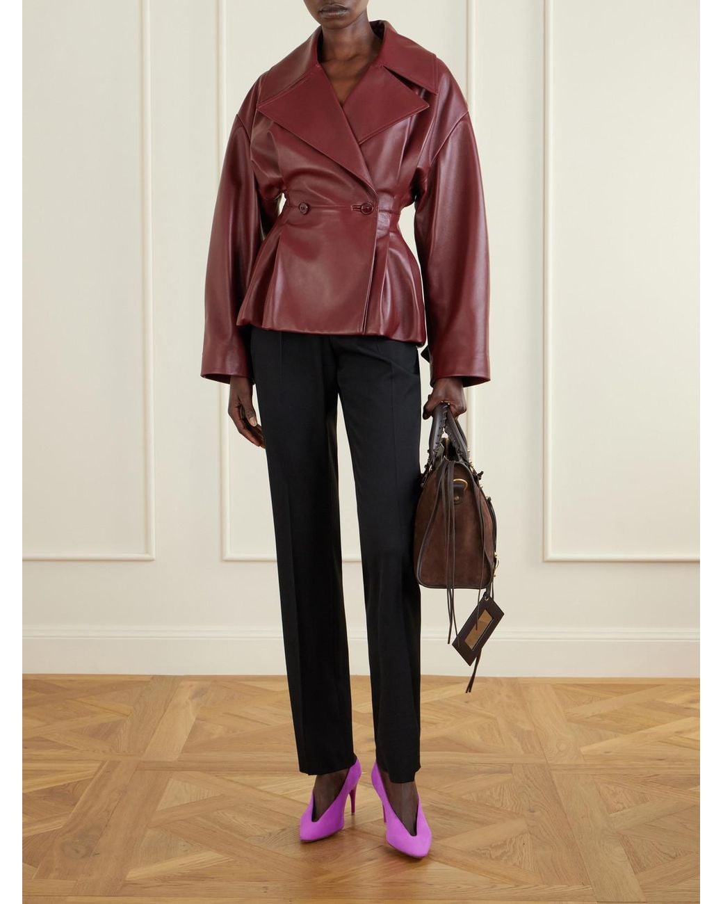 Balenciaga Red Pleated Leather Jacket