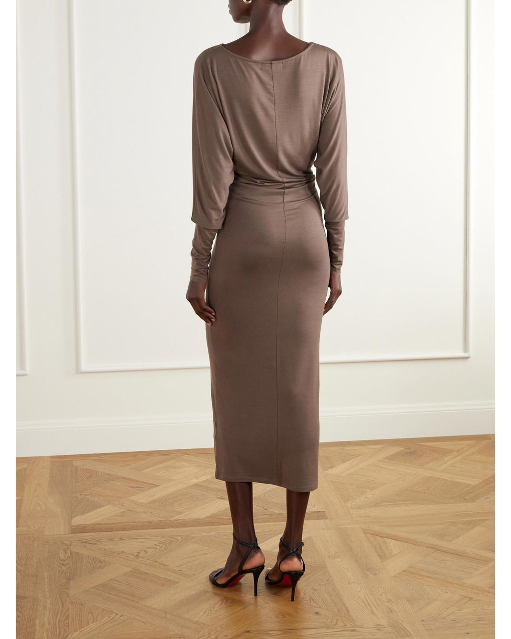 ÉTERNE Brown Aspen Stretch-Modal Jersey Midi Dress