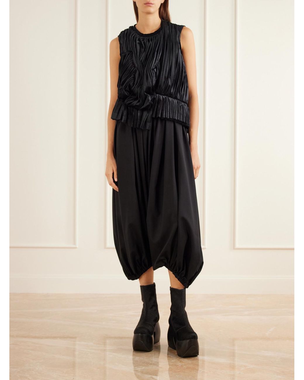 Comme des Garçons Black Asymmetric Pleated Draped Jersey-Velour Top