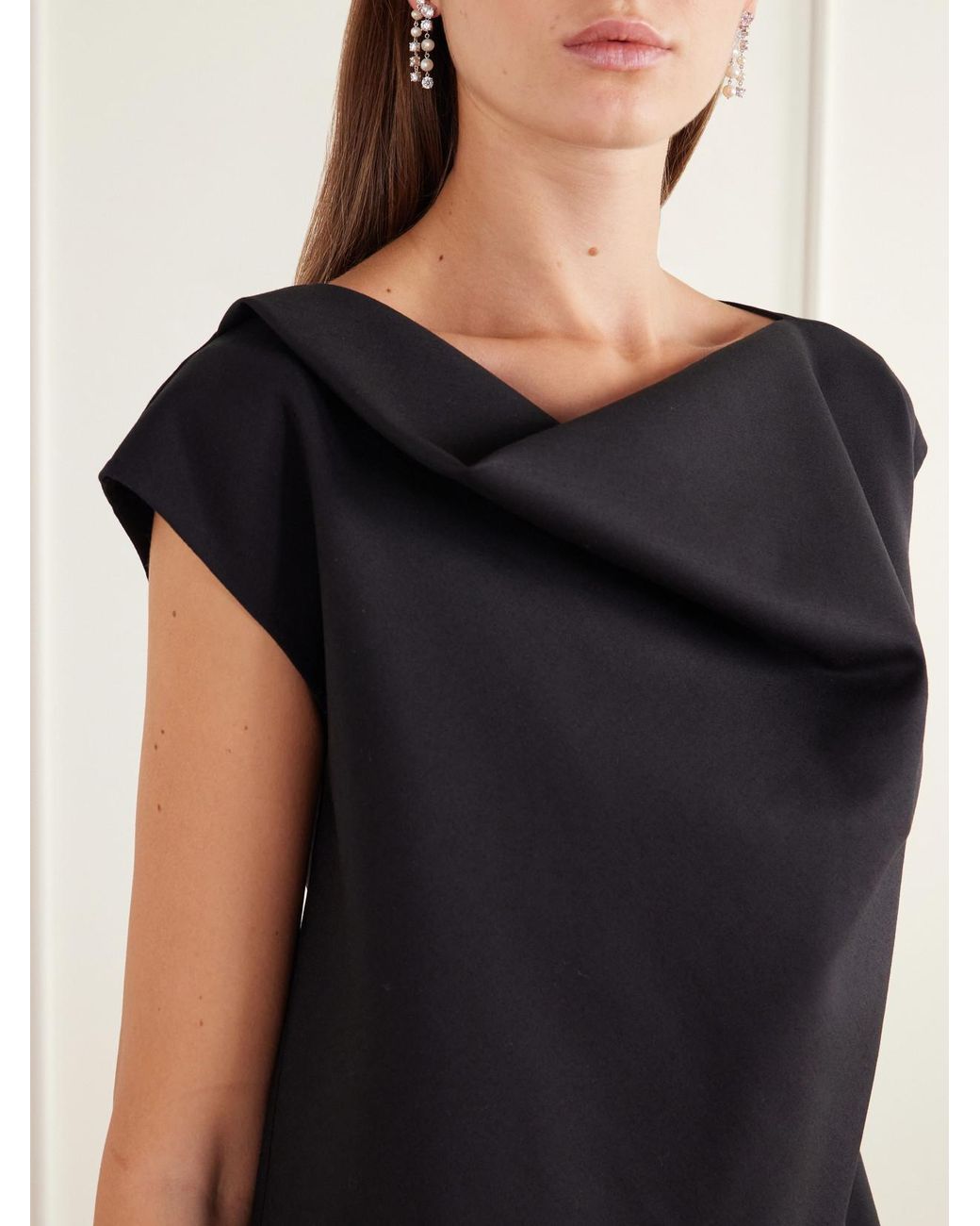 Oscar de la Renta Black Draped Double-Faced Stretch-Wool Mini Dress