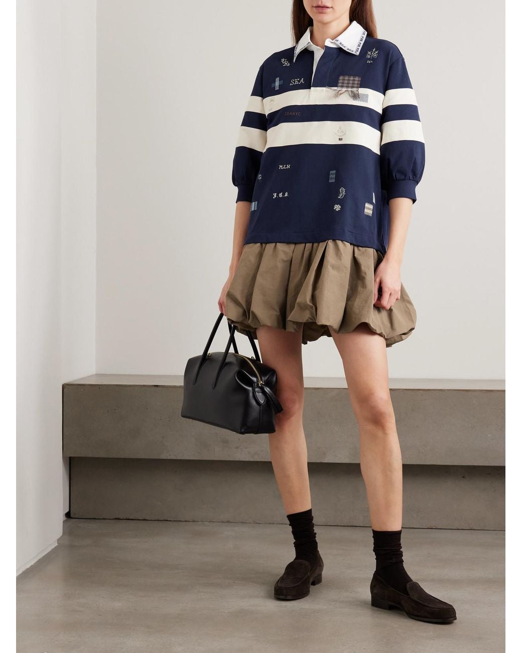 sea carolina cotton jersey and gathered cotton canvas mini dress Claira Embroidered Appliquéd Cotton-Jersey Taffeta in Blue embroidered christmas dress