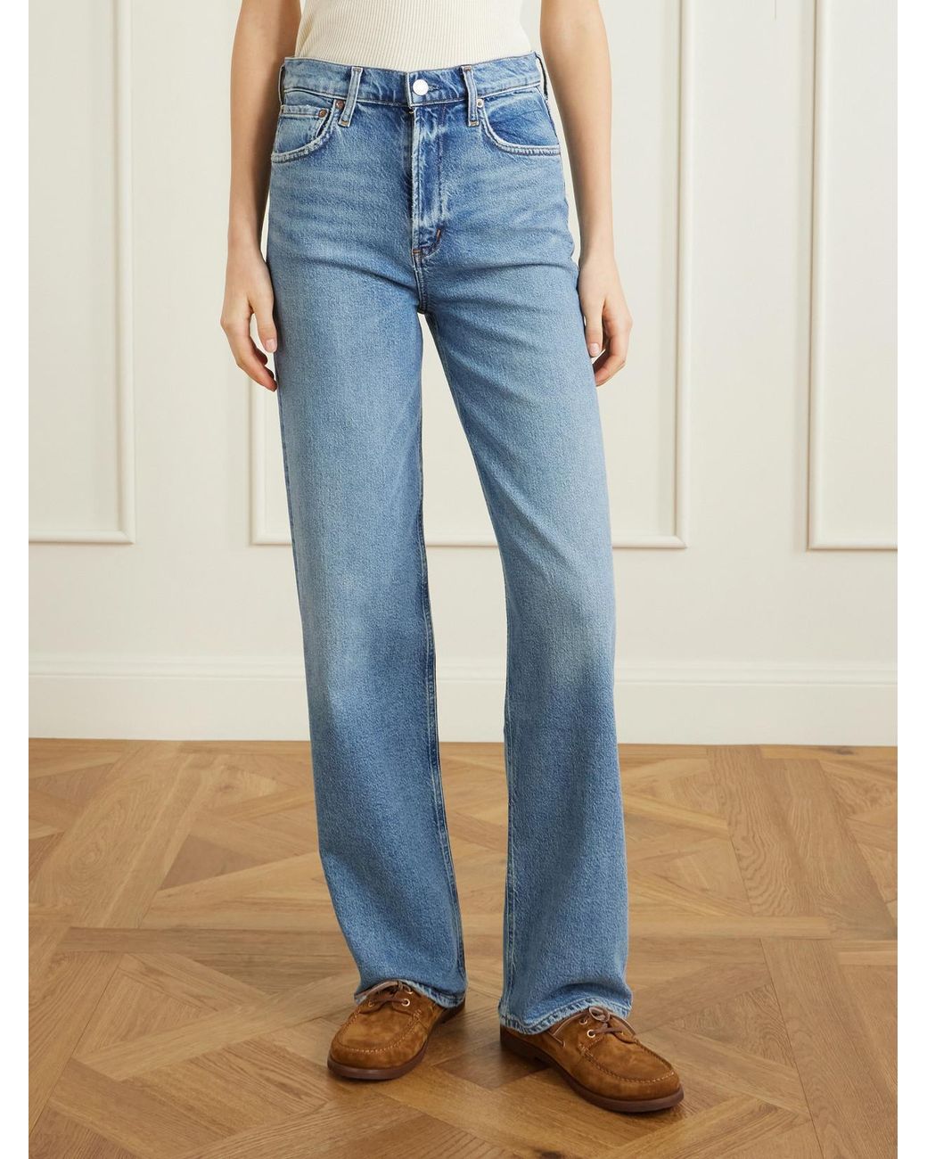 Agolde Blue Ren Jean Long High-Rise Straight-Leg Jeans