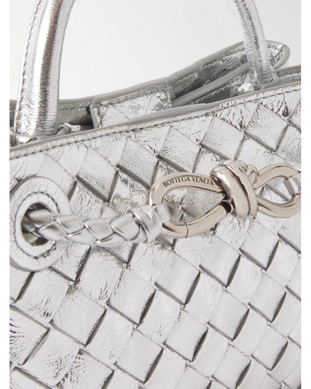 Mini Bagas Bottega Veneta Andiamo Mini Metallic Crinkled-Leather Shoulder Bag in ...