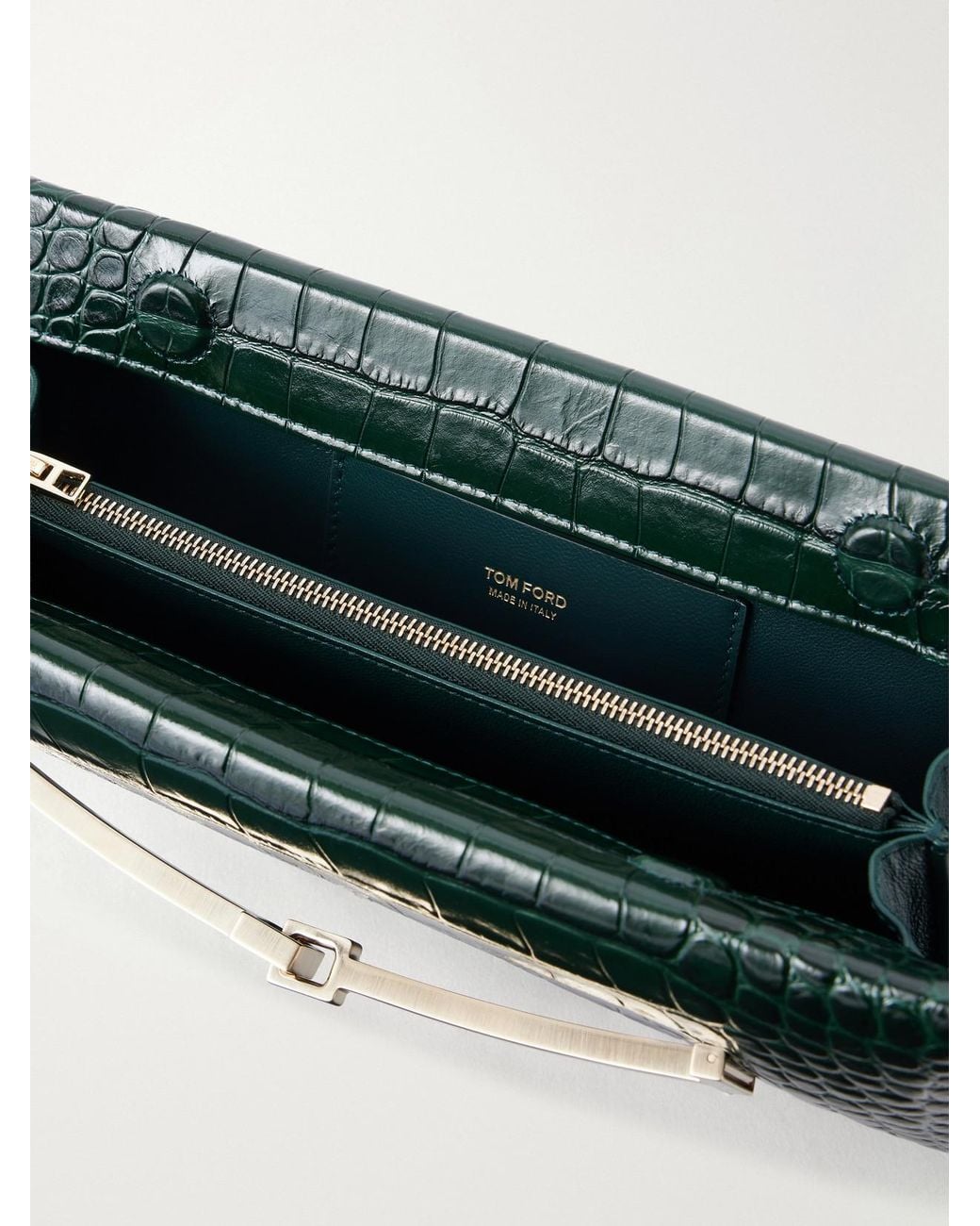 Tom Ford Green Tumbled Croc-Effect Leather Clutch