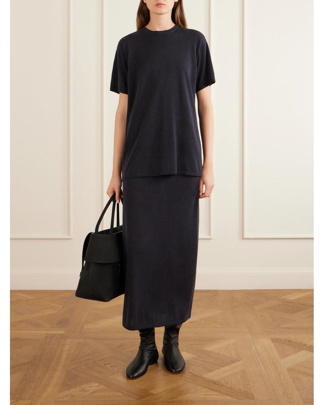Totême  Blue Lyocell And Cashmere-Blend Midi Skirt