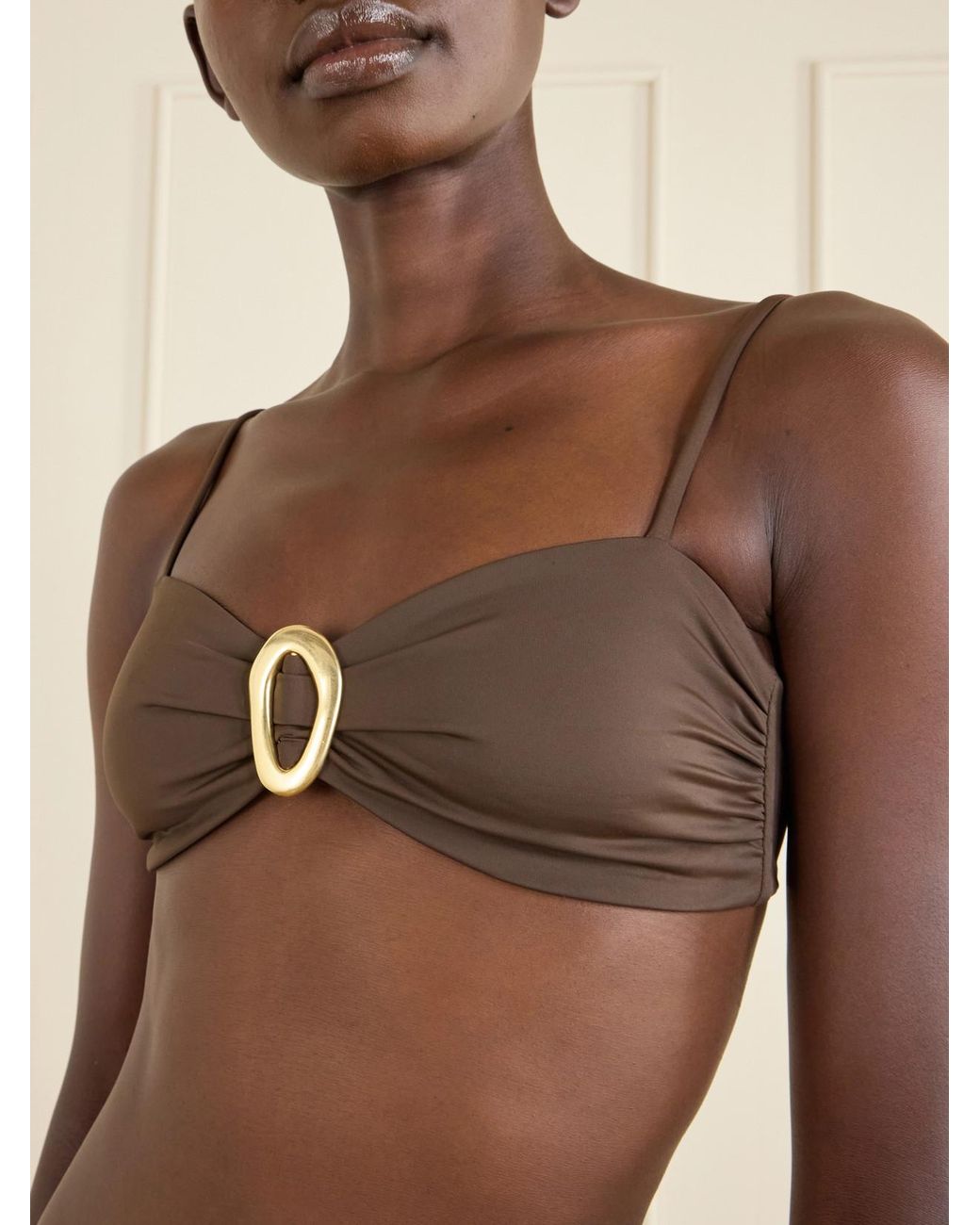 Away That Day Brown Cabo Verde Embellished Bikini Top