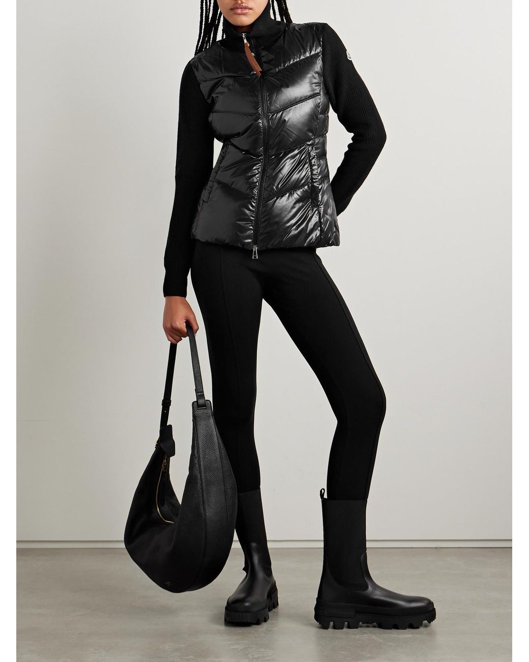 Moncler Black Appliquéd Wool And Quilted Shell Down Jacket