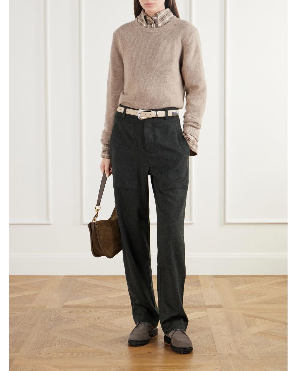 God's True Cashmere Gray Brushed Cashmere Wide-Leg Pants